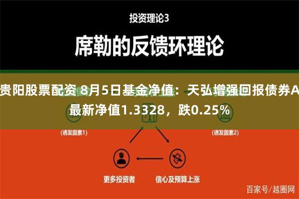 贵阳股票配资 8月5日基金净值：天弘增强回报债券A最新净值1.3328，跌0.25%