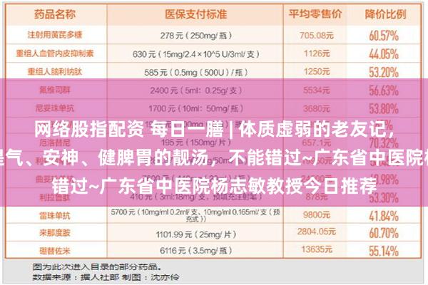 网络股指配资 每日一膳 | 体质虚弱的老友记，秋冬进补该咋办？提气、安神、健脾胃的靓汤，不能错过~广东省中医院杨志敏教授今日推荐